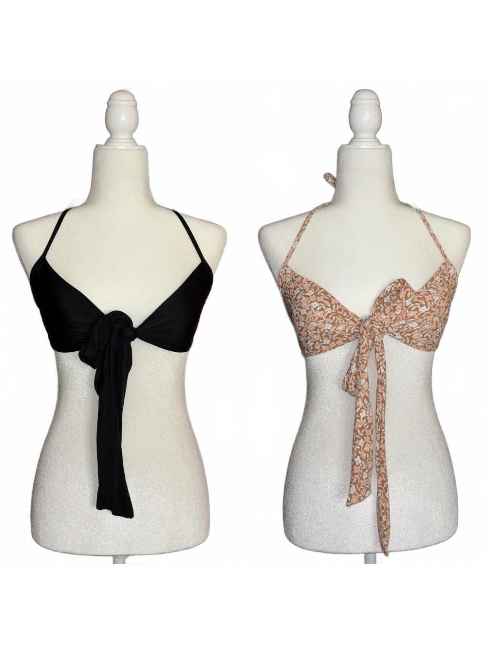 Lot of 2 Aerie tie Front Halter bikini tops